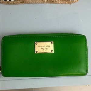 Michael Kors Vibrant Green Wallet with Gold Accents